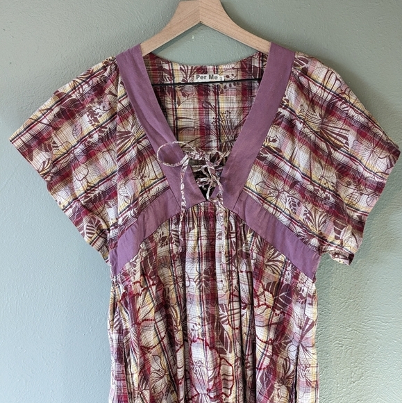 Per Me Anthro Plaid Floral Sequin Silk Blend Mini Dress Size L - Picture 3 of 10